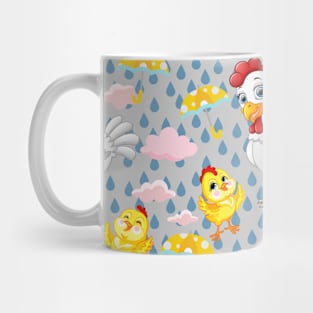 Happy Chicks in Rain--Gray Mug